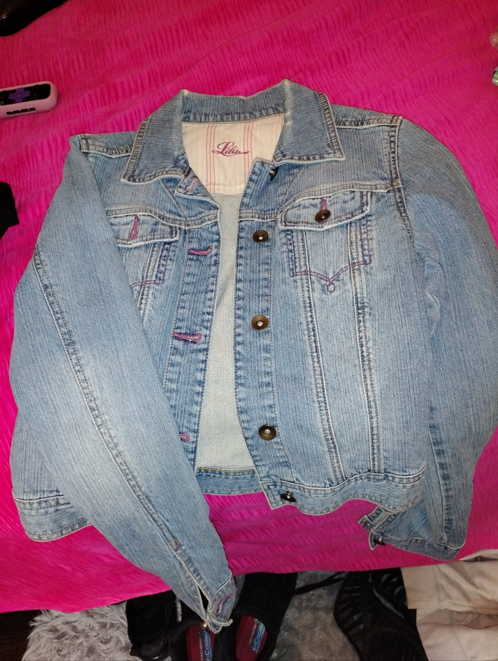 Libra Light Blue Denim Jacket with Subtle Pink Stitching